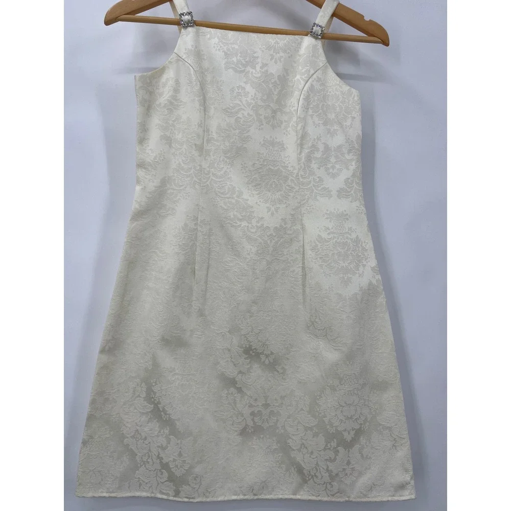 Jessica McClintock Girls 12 Vintage Cream‎ Brocade Formal Dress Rhinestone Party